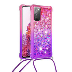 Custodia Silicone Cover Morbida Bling-Bling con Cinghia Cordino Mano S01 per Samsung Galaxy S20 FE 4G Rosa Caldo
