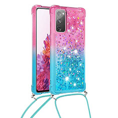 Custodia Silicone Cover Morbida Bling-Bling con Cinghia Cordino Mano S01 per Samsung Galaxy S20 Lite 5G Rosa