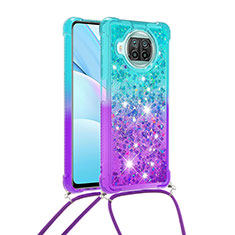 Custodia Silicone Cover Morbida Bling-Bling con Cinghia Cordino Mano S01 per Xiaomi Mi 10T Lite 5G Cielo Blu