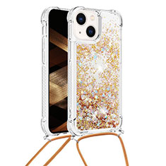 Custodia Silicone Cover Morbida Bling-Bling con Cinghia Cordino Mano S02 per Apple iPhone 14 Oro