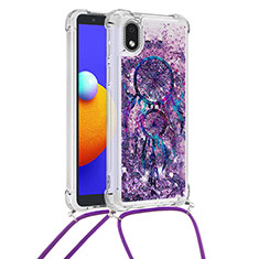Custodia Silicone Cover Morbida Bling-Bling con Cinghia Cordino Mano S02 per Samsung Galaxy A01 Core Viola