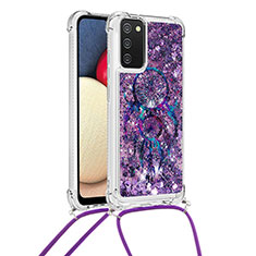Custodia Silicone Cover Morbida Bling-Bling con Cinghia Cordino Mano S02 per Samsung Galaxy A02s Viola