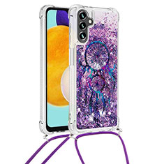 Custodia Silicone Cover Morbida Bling-Bling con Cinghia Cordino Mano S02 per Samsung Galaxy A04s Viola