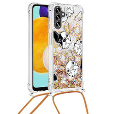 Custodia Silicone Cover Morbida Bling-Bling con Cinghia Cordino Mano S02 per Samsung Galaxy A13 5G Oro