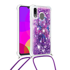 Custodia Silicone Cover Morbida Bling-Bling con Cinghia Cordino Mano S02 per Samsung Galaxy A20 Viola