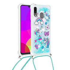 Custodia Silicone Cover Morbida Bling-Bling con Cinghia Cordino Mano S02 per Samsung Galaxy A30 Cielo Blu