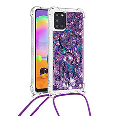 Custodia Silicone Cover Morbida Bling-Bling con Cinghia Cordino Mano S02 per Samsung Galaxy A31 Viola