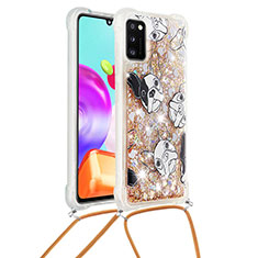 Custodia Silicone Cover Morbida Bling-Bling con Cinghia Cordino Mano S02 per Samsung Galaxy A41 Oro