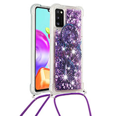 Custodia Silicone Cover Morbida Bling-Bling con Cinghia Cordino Mano S02 per Samsung Galaxy A41 Viola