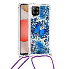 Custodia Silicone Cover Morbida Bling-Bling con Cinghia Cordino Mano S02 per Samsung Galaxy A42 5G Blu