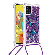 Custodia Silicone Cover Morbida Bling-Bling con Cinghia Cordino Mano S02 per Samsung Galaxy A51 5G Viola