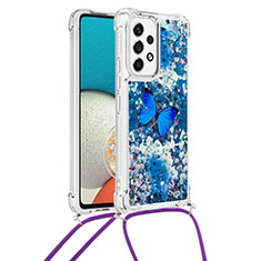 Custodia Silicone Cover Morbida Bling-Bling con Cinghia Cordino Mano S02 per Samsung Galaxy A53 5G Blu