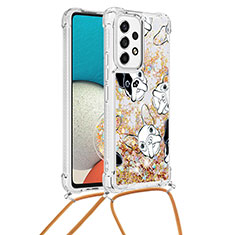 Custodia Silicone Cover Morbida Bling-Bling con Cinghia Cordino Mano S02 per Samsung Galaxy A53 5G Oro