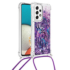 Custodia Silicone Cover Morbida Bling-Bling con Cinghia Cordino Mano S02 per Samsung Galaxy A53 5G Viola