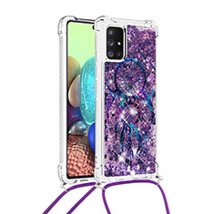 Custodia Silicone Cover Morbida Bling-Bling con Cinghia Cordino Mano S02 per Samsung Galaxy A71 4G A715 Viola