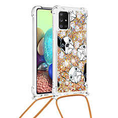Custodia Silicone Cover Morbida Bling-Bling con Cinghia Cordino Mano S02 per Samsung Galaxy A71 5G Oro