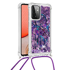 Custodia Silicone Cover Morbida Bling-Bling con Cinghia Cordino Mano S02 per Samsung Galaxy A72 4G Viola