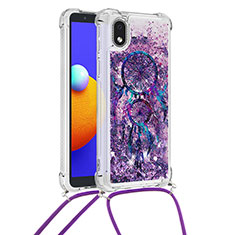 Custodia Silicone Cover Morbida Bling-Bling con Cinghia Cordino Mano S02 per Samsung Galaxy M01 Core Viola