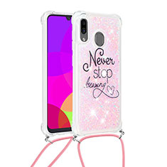 Custodia Silicone Cover Morbida Bling-Bling con Cinghia Cordino Mano S02 per Samsung Galaxy M10S Multicolore