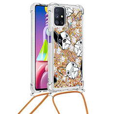 Custodia Silicone Cover Morbida Bling-Bling con Cinghia Cordino Mano S02 per Samsung Galaxy M51 Oro