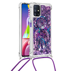 Custodia Silicone Cover Morbida Bling-Bling con Cinghia Cordino Mano S02 per Samsung Galaxy M51 Viola