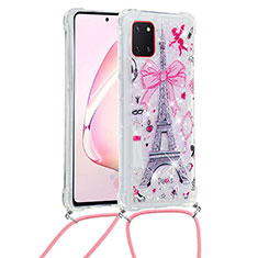 Custodia Silicone Cover Morbida Bling-Bling con Cinghia Cordino Mano S02 per Samsung Galaxy M60s Rosa
