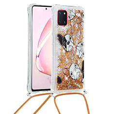 Custodia Silicone Cover Morbida Bling-Bling con Cinghia Cordino Mano S02 per Samsung Galaxy Note 10 Lite Oro