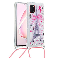 Custodia Silicone Cover Morbida Bling-Bling con Cinghia Cordino Mano S02 per Samsung Galaxy Note 10 Lite Rosa
