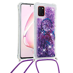 Custodia Silicone Cover Morbida Bling-Bling con Cinghia Cordino Mano S02 per Samsung Galaxy Note 10 Lite Viola
