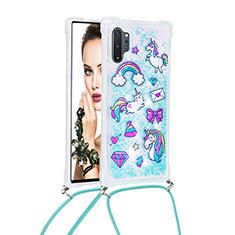 Custodia Silicone Cover Morbida Bling-Bling con Cinghia Cordino Mano S02 per Samsung Galaxy Note 10 Plus 5G Cielo Blu