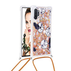Custodia Silicone Cover Morbida Bling-Bling con Cinghia Cordino Mano S02 per Samsung Galaxy Note 10 Plus 5G Oro