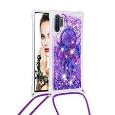 Custodia Silicone Cover Morbida Bling-Bling con Cinghia Cordino Mano S02 per Samsung Galaxy Note 10 Plus 5G Viola