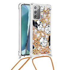 Custodia Silicone Cover Morbida Bling-Bling con Cinghia Cordino Mano S02 per Samsung Galaxy Note 20 5G Oro