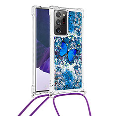 Custodia Silicone Cover Morbida Bling-Bling con Cinghia Cordino Mano S02 per Samsung Galaxy Note 20 Ultra 5G Blu