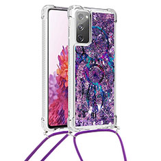 Custodia Silicone Cover Morbida Bling-Bling con Cinghia Cordino Mano S02 per Samsung Galaxy S20 FE 4G Viola