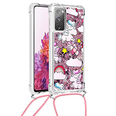 Custodia Silicone Cover Morbida Bling-Bling con Cinghia Cordino Mano S02 per Samsung Galaxy S20 FE 5G Rosso