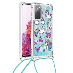 Custodia Silicone Cover Morbida Bling-Bling con Cinghia Cordino Mano S02 per Samsung Galaxy S20 Lite 5G Cielo Blu