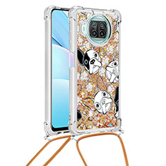 Custodia Silicone Cover Morbida Bling-Bling con Cinghia Cordino Mano S02 per Xiaomi Mi 10i 5G Oro