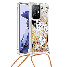 Custodia Silicone Cover Morbida Bling-Bling con Cinghia Cordino Mano S02 per Xiaomi Mi 11T 5G Oro