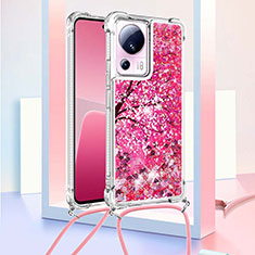 Custodia Silicone Cover Morbida Bling-Bling con Cinghia Cordino Mano S02 per Xiaomi Mi 13 Lite 5G Rosa Caldo