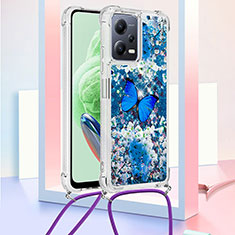 Custodia Silicone Cover Morbida Bling-Bling con Cinghia Cordino Mano S02 per Xiaomi Redmi Note 12 5G Blu