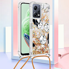 Custodia Silicone Cover Morbida Bling-Bling con Cinghia Cordino Mano S02 per Xiaomi Redmi Note 12 5G Oro