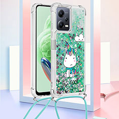 Custodia Silicone Cover Morbida Bling-Bling con Cinghia Cordino Mano S02 per Xiaomi Redmi Note 12 5G Verde