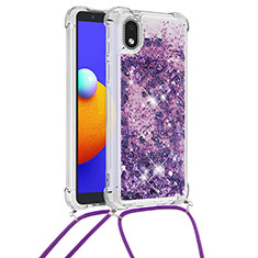 Custodia Silicone Cover Morbida Bling-Bling con Cinghia Cordino Mano S03 per Samsung Galaxy A01 Core Viola