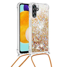Custodia Silicone Cover Morbida Bling-Bling con Cinghia Cordino Mano S03 per Samsung Galaxy A04s Oro