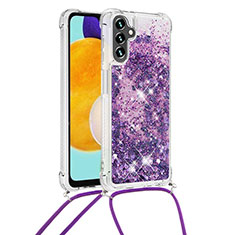 Custodia Silicone Cover Morbida Bling-Bling con Cinghia Cordino Mano S03 per Samsung Galaxy A04s Viola