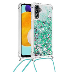Custodia Silicone Cover Morbida Bling-Bling con Cinghia Cordino Mano S03 per Samsung Galaxy A13 5G Verde