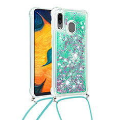 Custodia Silicone Cover Morbida Bling-Bling con Cinghia Cordino Mano S03 per Samsung Galaxy A20 Verde