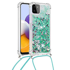 Custodia Silicone Cover Morbida Bling-Bling con Cinghia Cordino Mano S03 per Samsung Galaxy A22s 5G Verde