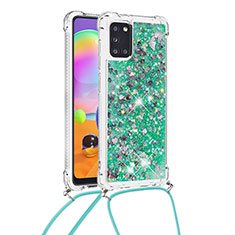 Custodia Silicone Cover Morbida Bling-Bling con Cinghia Cordino Mano S03 per Samsung Galaxy A31 Verde